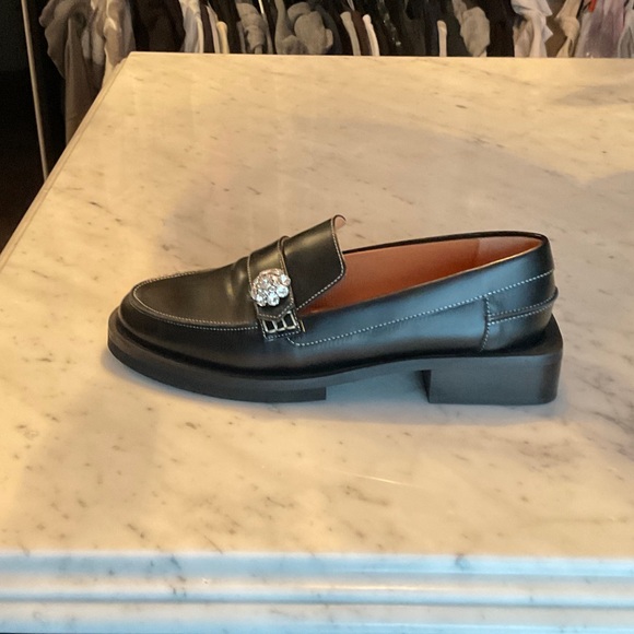 Ganni Black Leather Loafers with Jewel Accent - Picture 1 of 3